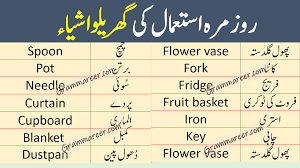 House Items Names And Vocabulary In Urdu In 2020 Learn English Words Vocabulary English Words