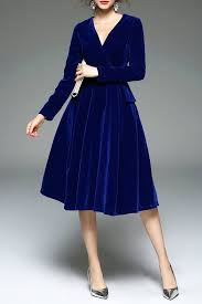 Royal Blue Velour Dress Velvet Dresses Outfit Fashion Solid Midi Dress