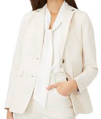 NEW ANN TAYLOR WHITE TAN PETITE GREENWICH BLAZER IN STRIPED TWILL SIZE 10P  | eBay