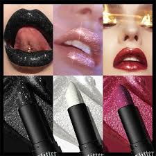 Waterproof Glitter Lipstick 7 Color Moisturizing Long Lasting Non-stick Cup  Black Diamond Lipsticks Sexy Shimmer Solid Lip Gloss