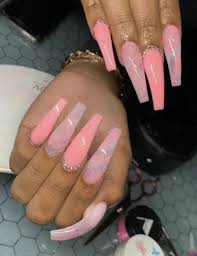 Light Pink Acrylic Nails With Rhinestones Bling Acrylic Nails Best Acrylic Nails Long Acrylic Nails Coffin