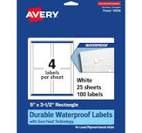 Avery 5" x 3-1/2" Waterproof Rectangle Labels, 100 Labels
