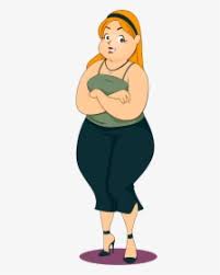 Fat sad unhappy woman character eating healthy food sea fish shrimps salad with vegetables. Fat Lady Clipart Cute Fat Cartoon Characters Girl Hd Png Download Kindpng