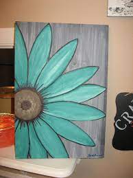 This is a great way to welcome baby to his new bedroom! Turquoise Flower Daisy Painting Rustic Flower Wood Flower Wall Art Daisy Painting Easy Canvas Painting Art Painting