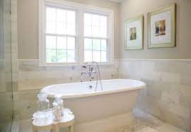 6x12 marble wainscotting with chair rail chair rail stops at shower bathroom marble showers shower chair free standing tub