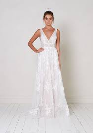 A Line Sleeveless V Neck Wedding Dress With Floral Appliques Jane Hill Style Poppy Clean Wedding Dress V Neck Wedding Dress Applique Wedding Dress