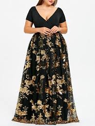 Plus Size Sequined Floral Maxi Formal Dress Gold 3xl Sparkly Maxi Dress Plus Size Dresses Maxi Dress Prom