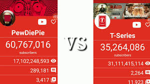 pewdiepie vs t series 1 minutes subscriber count youtube