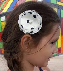 Navy and Ivory Hair Pin, Ivory with Navy Dots Satin and Ivory Lace Flower,  Faux Pearl