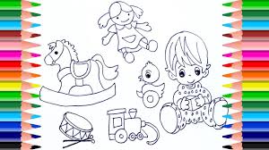 How To Draw Baby Toys Like Dolls Horses Duck Drum Art Colors With Col Drums Art Coloring Pages Baby Drawing