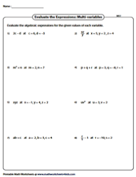 4th grade math worksheets pdf, on: Evaluating Algebraic Expression Worksheets