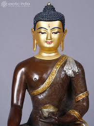 Lord Shakyamuni Buddha Idol | Copper with Gold and Silver Plated | Handmade Exquisite Art | Exotic India Art