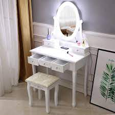 The worktop is spacious as well. White Makeup Vanity Table Set With 10 Lights Mirror And 5 Drawers Dressing Desk Ebay