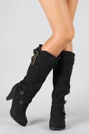 Black Booties With Brown Heel Bamboo Verde 21dl Buckle Knee High Boot Boots Black Boots Knee High Boots