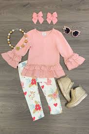 Toddler Kids Baby Girls Blush Top Ruffles Bird Print Leggings Outfits Clothes Fashion Clothing Shoes Girl Outfits Toddler Designer Clothes Baby Girl Pants