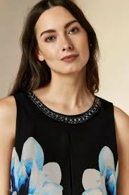 Wallis SAPPHIRE Black Floral Print Embellished Split Dress 12