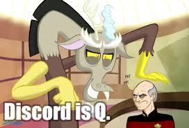 Mlp Fim Discord Is Q Deviantart More Like Up To Something By Abaikgirl My Little Pony Star Trek Q Star Trek