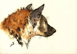 Hyena Head Africa Wild Study Wildlife Color Animal Drawing 8x5 21x15 Cm Art Original Watercolor Painting By Juan Bosco Animal Drawings Hyena Animal Paintings
