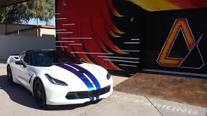 Black And White Corvette Stingray Logo Chevrolet Corvette Stingray 1 Cosmic Blue Racing Stripes 2 Front Black Grill Installed W Custom Vinyl Vinyl Racing Stripes Automotive Shops Vinyl Wrap Car