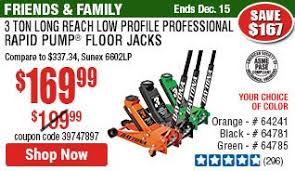 See the coupon for full details. 3 Ton Long Reach Low Profile Professional Rapid Pump Floor Jack Orange Low Profile Car Jack Floor Jacks