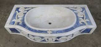 Carrara white marble bathroom basin sink. Rare Italian Blue And White Carrera Marble Sink At 1stdibs