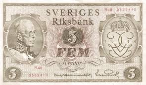 Free delivery for many products! Sweden 5 Kronor 1948 90th Birthday Of Gustaf V Foreign Currency