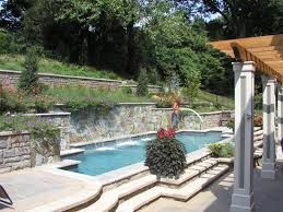 Vardar valley boxwood and otto luyken laurel are used to add some height and evergreen foliage to the planting. Hillside Pool Chevy Chase Md Modern Swimming Pool Dc Metro By Land Water Design Houzz