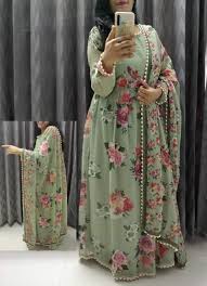 Peach embroidered net party wear gown with dupatta. Indian Bridal Dresses Tagged Floral Print Indian Dresses