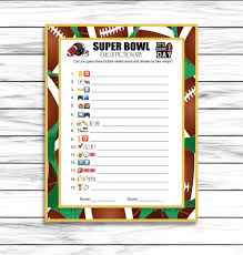 Super Bowl Game Super Bowl Emoji Pictionary Football Party Etsy Superbowl Game Football Party Games Superbowl Party Games