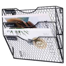 Creates a custom look , can be wall mounted or use on a counter top. Black Pag Wall File Holder Hanging Mail Organizer Metal Chicken Wire Wall Mount Magazine Rack 3 Tier Hanging Wall Files Desk Accessories Workspace Organizers Rayvoltbike Com