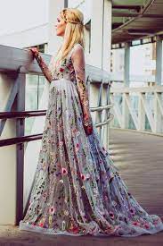 Flower Wedding Dress In Gray Color Wedding Dress With Etsy Long Gown For Wedding Prom Dresses Lace Floral Wedding Dress