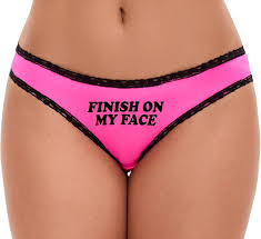 Knaughty Knickers Finish On My Face Cum On Me Cumslut Porn Star Facial Slut  Pink and Black Bikini Panties Adult Flirty Fun at Amazon Womens Clothing  store