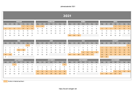 Hälfte mit kalenderwochen und feiertagen. Excel Jahreskalender 2021