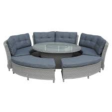 We specialise in rattan garden sofa sets, outdoor sofa sets and wicker sofa sets. Coniston Deluxe Round Garden Bench Set In Musky Grey Weave With Urban Black Fabric Garden Dining Sets Garden Furniture