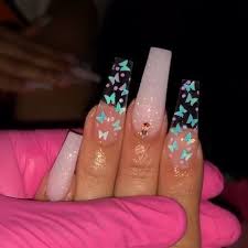 Black And Clear Nails With Butterflies 