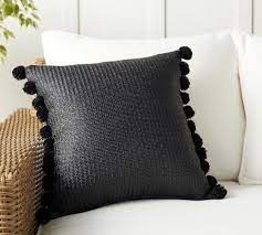 Decorative pillows couch pom poms decorative pillows on bed how to make.white decorative pillows polka dots. Faux Natural Fiber Pom Pom Indoor Outdoor Pillow Pottery Barn