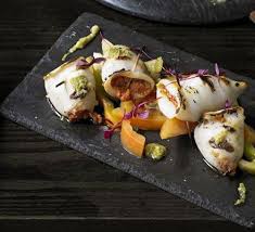 Grilled Baby Squid Stuffed With Chorizo Tomato Salad Green Olive Tapenade Bbc Good Food Recipes Food Squid Recipes
