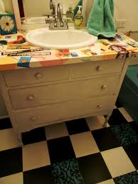 Bathroom Fun Ikea Hack For Vanity Top Decoupaged Of Course Also Shows My Decoupaged Floor Wi Bathroom Vanity Tops White Desk Top Beautiful Bathroom Vanity