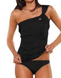 Women S Clothing Swimsuits Cover Ups Racing Women S One Shoulder Swimsuit Two Piece Ruched Tankini Tummy Control Bi Ruched Tankini Ruched Swimwear Tankini