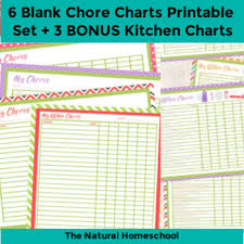 6 Blank Chore Charts Printable Set 3 Bonus Kitchen Charts