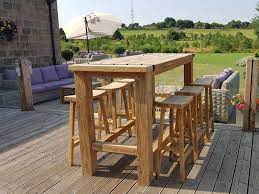A bar with intricate stonework makes a nice feature on a stone patio. Reclaimed Teak Bar Set