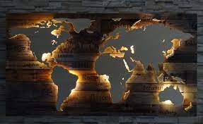 Weltkarten auf leinwand für jeden weltenbummler. M L Xl Weltkarte Aus Holz Led Beleuchtung Stadte Ab 299 80 Weltkarten Mazbaum De