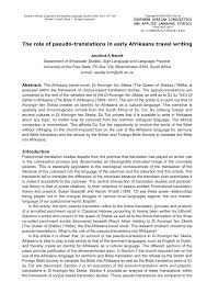 Pdf The Role Of Pseudo Translations In Early Afrikaans Travel Writing