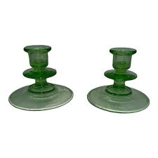 Green Uranium Glass Candle Holders