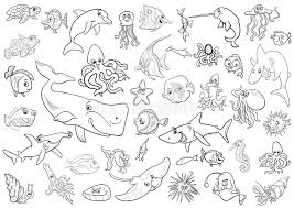 Six free printable black & white and colored sea animal sets to use for crafts and. Sea Life Animals Coloring Page Stock Vector Illustration Of Drawing Ocean 86393888