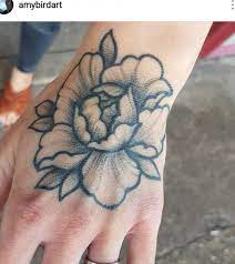 Healed Dotwork Blackwork Peony Flower Girl Hand Tattoo By Amy Williams Tattoo Hand Tattoos In 2021 Hand Tattoos Flower Tattoo Hand Girl Hand Tattoos