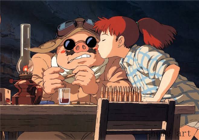 Poster Porco Rosso Fio Piccolo Faisant un Bisous à Porco Rosse - Ghibli Shop