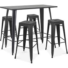 Une ligne épurée et moderne. Table Haute De Jardin Et 4 Tabourets En Metal Noir Mat New York Noir 104950 Table Haute Table De Balcon Table De Jardin