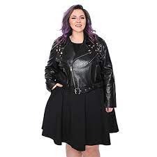 Women S Fashion Studded Perfectly Shaping Plus Size Faux Leather Moto Jacket Zip Up Biker Short Coat Details Ca Faux Leather Moto Jacket Plus Dresses Fashion