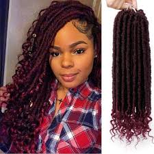 Mixed Black And Burgundy Braids Aisibeauty Goddess Locs Crochet Hair Curly Ends Straight Hair Braids Faux Locs Crochet Braiding H Faux Locs Hairstyles Braided Hairstyles Box Braids Hairstyles